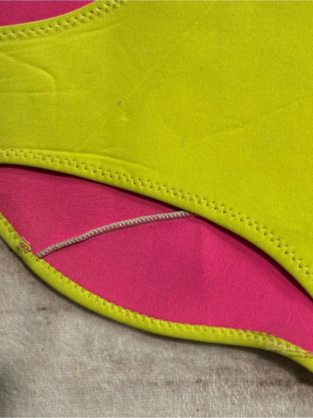 80s VINTAGE (bought dead stock) Neoprene Neon Green & Pink One-Piece Swimsuit